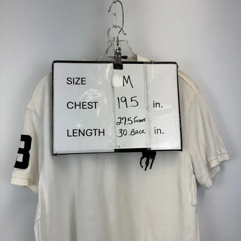 Polo Ralph Lauren Mens Big Pony Polo Shirt White Custom Fit Size M Black Logo 3